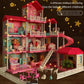Princess Villa DIY Dollhouses Pink Castle Play With Slide Yard Kit Assembled Doll House Toy Birthday New Year Gift