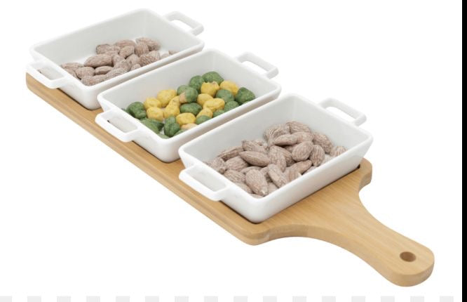 Ceramic Snack Set With Wooden Tray 3pc