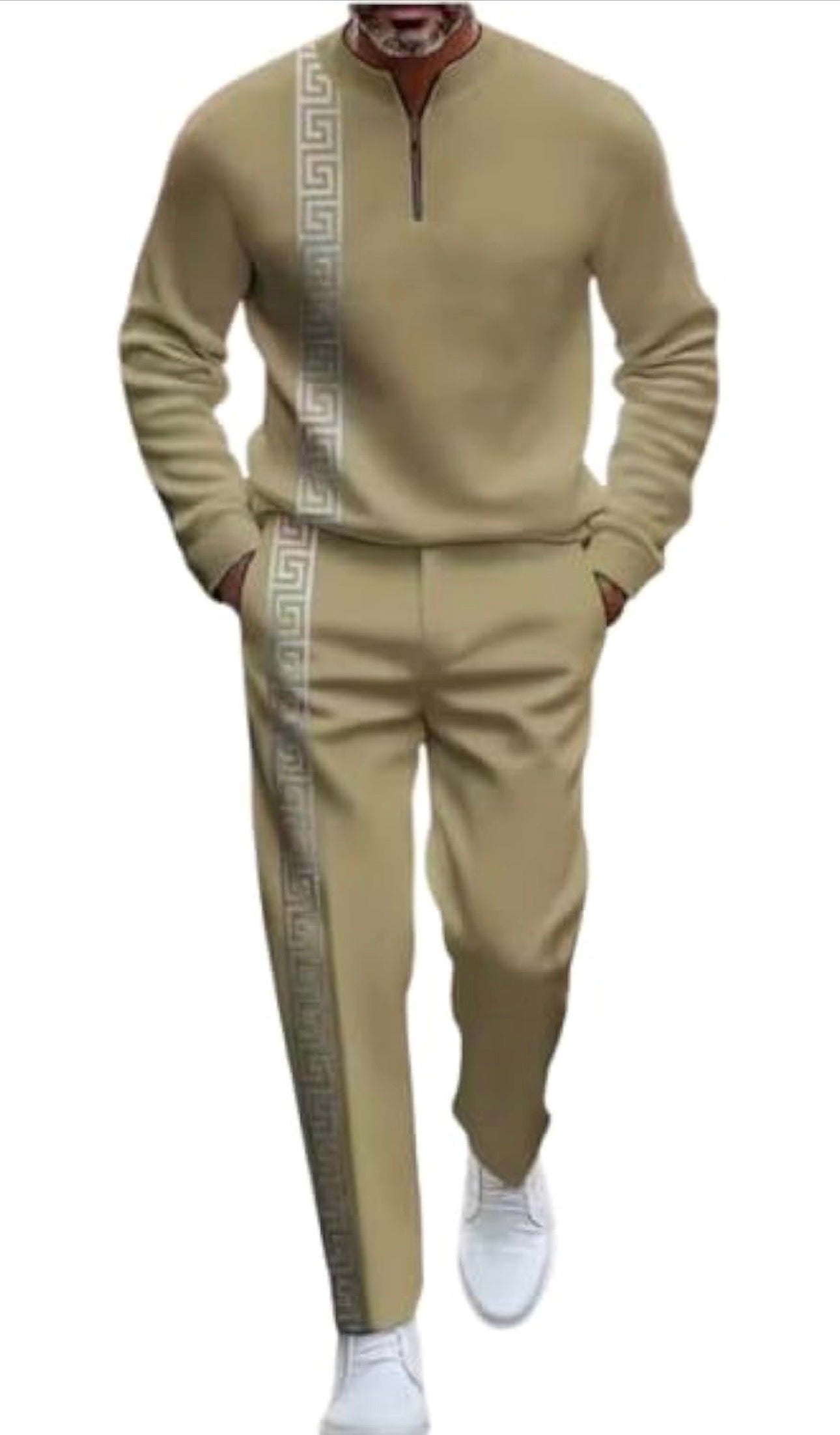 Men's Fashion Casual Zipper Up Collar Long Sleeved 2pc Set-Various Colours