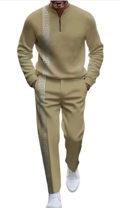 Men's Fashion Casual Zipper Up Collar Long Sleeved 2pc Set-Various Colours