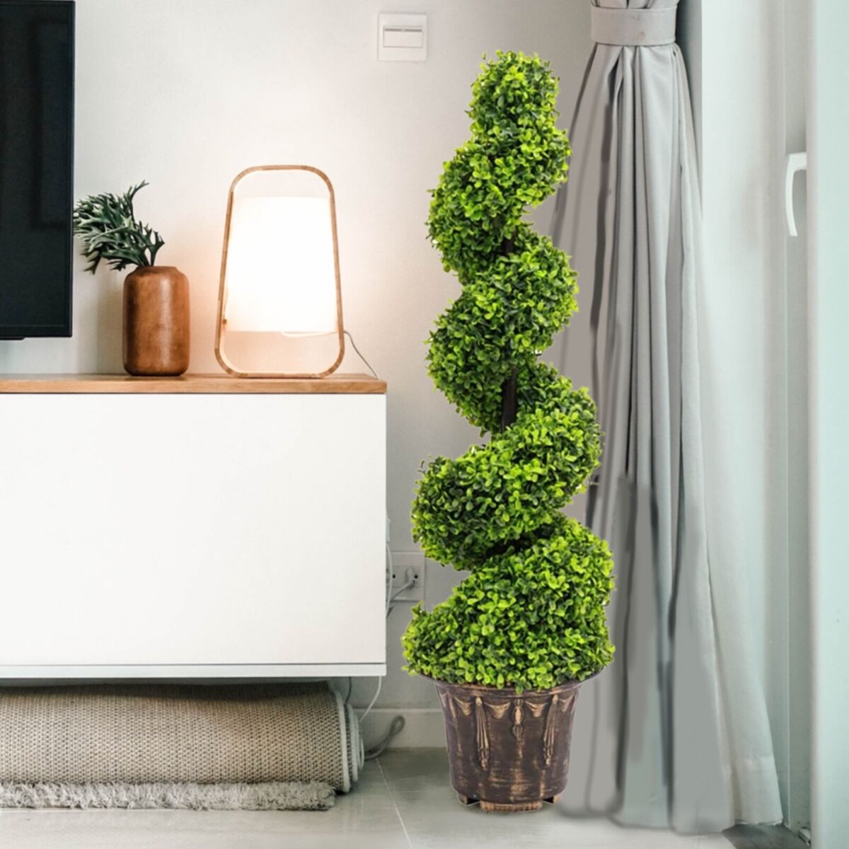 Artificial Boxwood Spiral Topiary Tree Plant Twisted Indoor Or Outdoor Decor