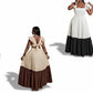 Ladies Two-Tone Ruffle-Sleeve Tiered Maxi Dress-Various Colours