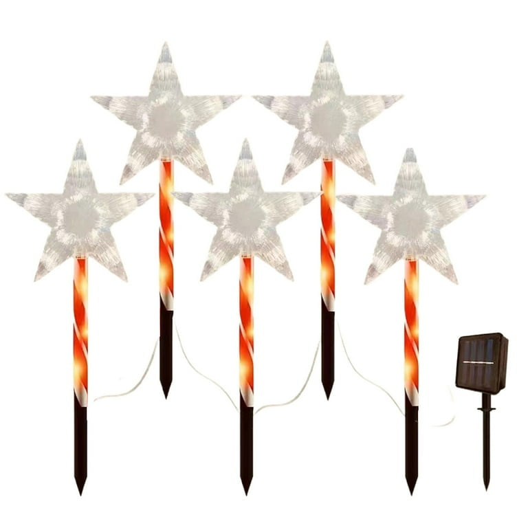 MTech Christmas Solar Lights 5-Pack – Outdoor Star & Snowflake Pathway Lights