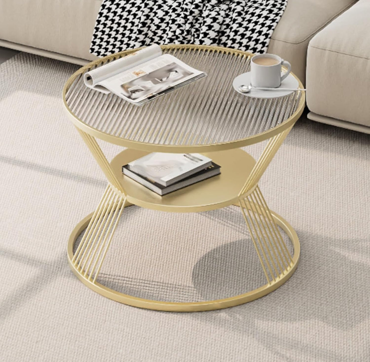 MFurn 2-Tier Round Coffee Table – Steel Frame with Double-Layer Storage