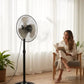 Rising Adjustable Pedestal Fan, Black, 18-Inch Standing Oscillating Fan with Round Base, Electric-Powered 2pc Set