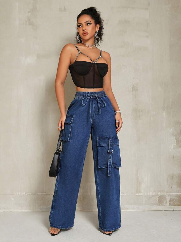 Women’s SEXY Casual Fit Casual Denim Wide Leg Pants With Pocket Design