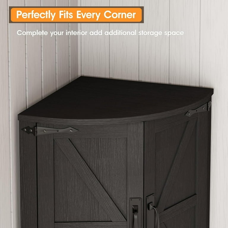 MFurn Farmhouse Storage Corner Cabinet with 4 Barn Style Doors and 5 Storage Shelves, Corner Storage Cabinet for Kitchen, Living Room-Various Colours-Pre-Order Now Available