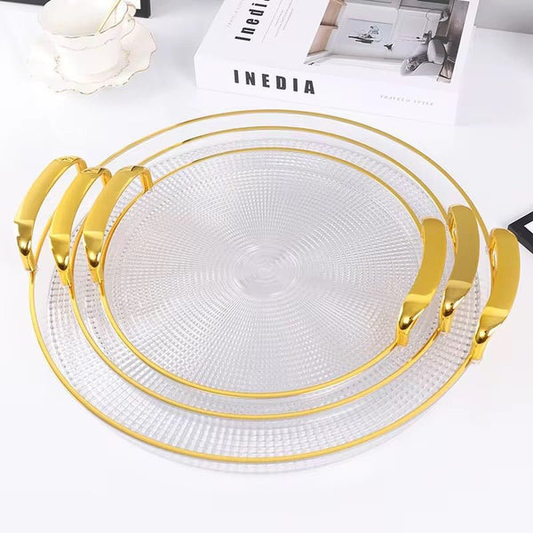 MHome 3PC Round Acrylic Serving Tray Set – Transparent & Stylish
