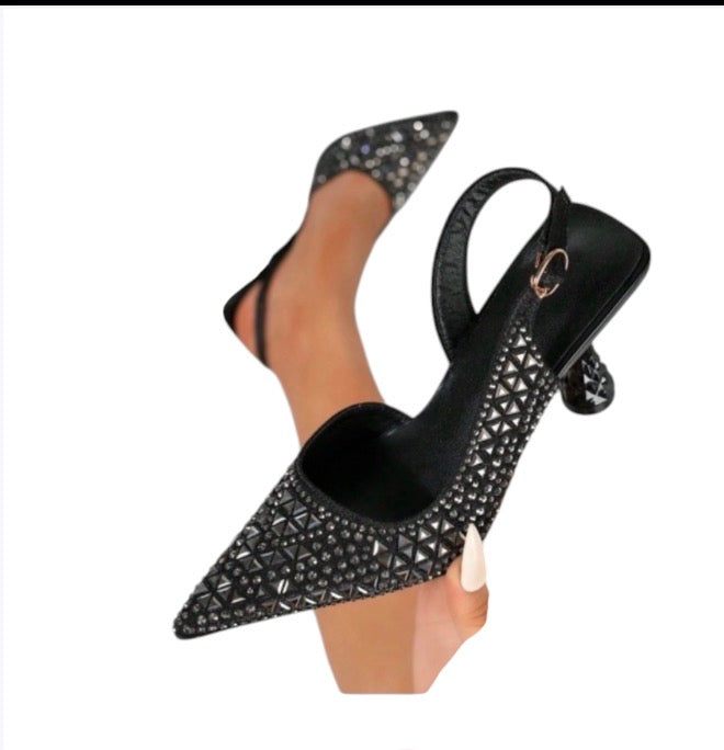 Ladies Glamorous Pointed-Toe Slingback Pumps-Various Colours