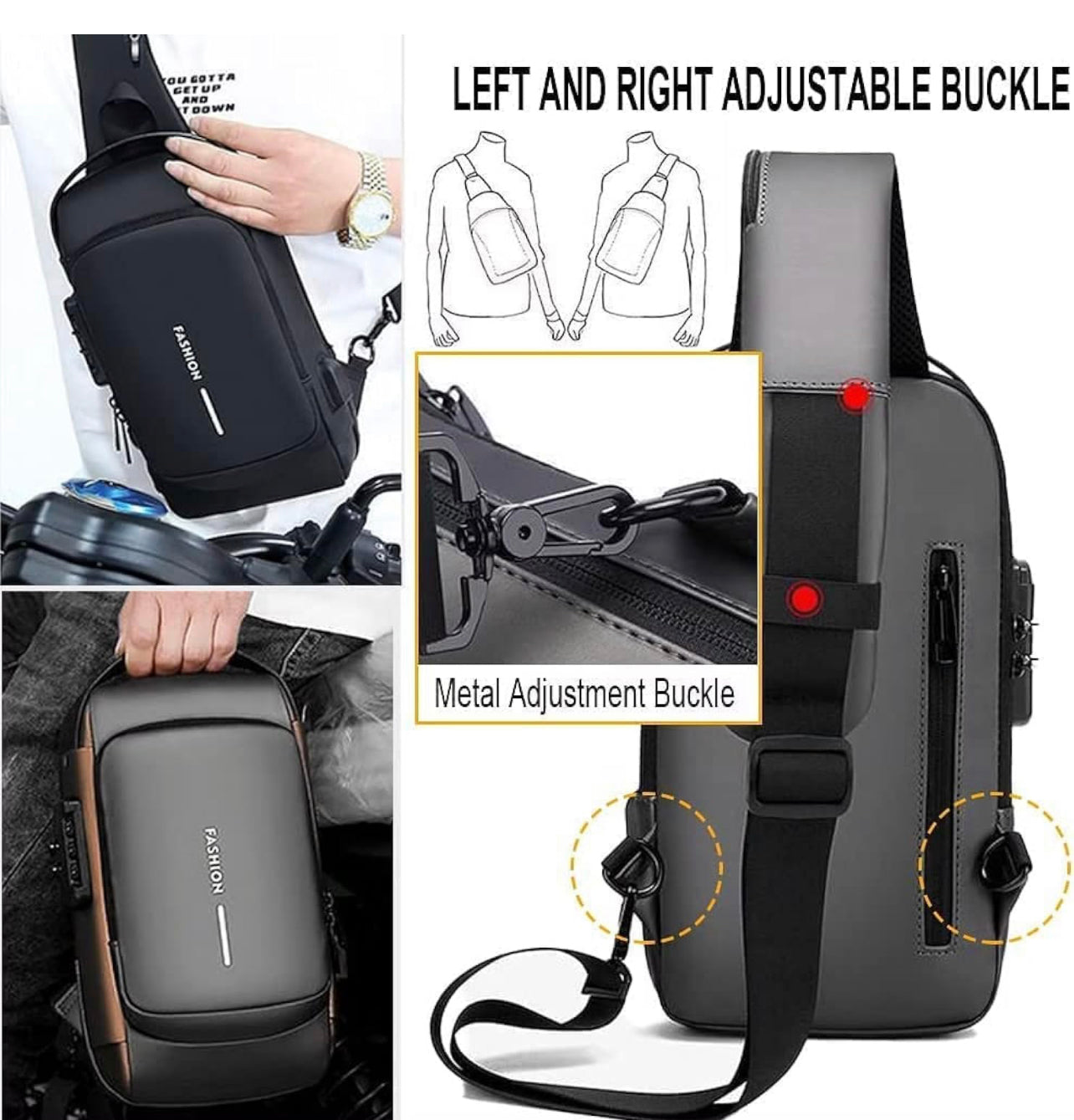 Stylish Small Sling Crossbody One Side Shoulder Bag Mobile Passport Document Waist Fanny Pack Tactical Travel Pouch for Daily Use With USB
