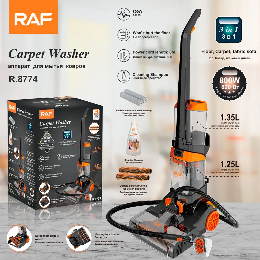RAF SmartWash+ Automatic Vacuum Cleaner, Cleans Carpets and Upholstery, Neutralizes Odors and Removes Animal Stains,Wet/Dry