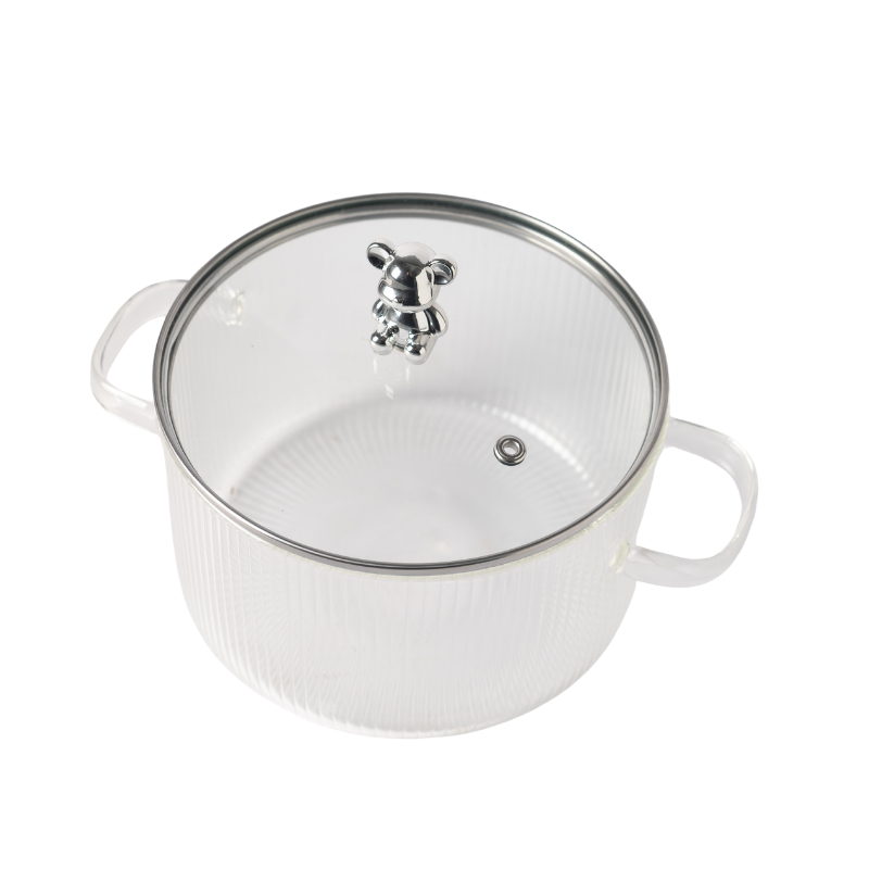 MHome Bear Lid Borosilicate Transparent Nonstick Glass Cooking Pot | Cookware