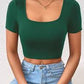Women’s Short Sleeve Square Neck Crop Tops Basic Slim Fit Cropped T-Shirt