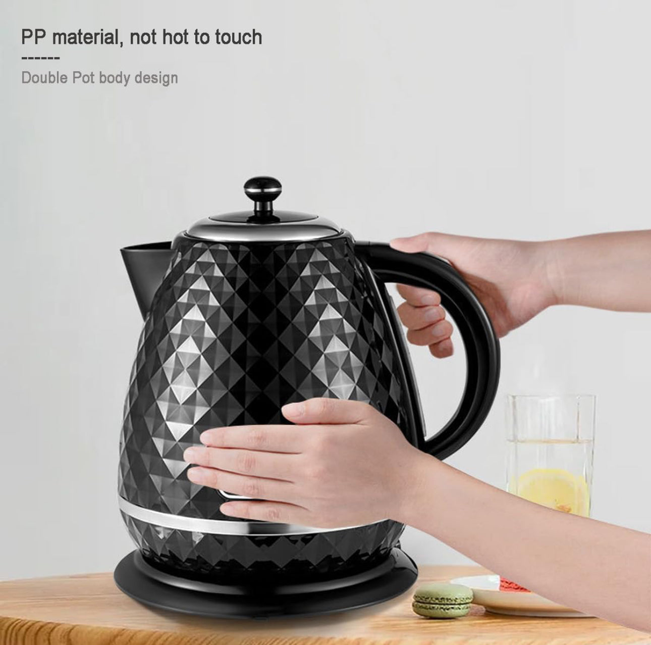 SOKANY SK-1032 Kettle, 2200 W, 1.7 L Teapot, Removable Limescale Filter, Automatic Shut-off, Water Level Indicator, 360°C Base, Black
