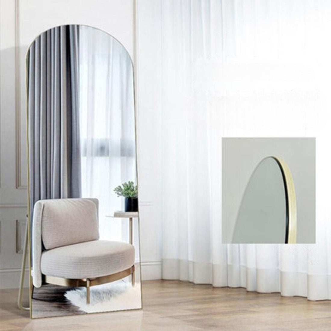 Arch Aluminum Alloy Full Length Mirror Full View In Gold or Black