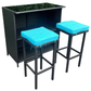 MFurn Cassy 3pc Wicker Outdoor Patio Bar Set with Glass Top & Cushions