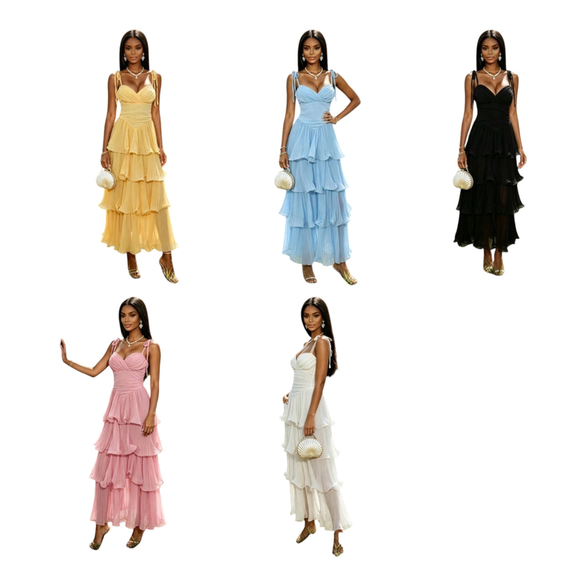 Ladies Tiered Ruffle Maxi Dress-Various Colours