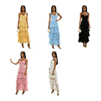 Ladies Tiered Ruffle Maxi Dress-Various Colours