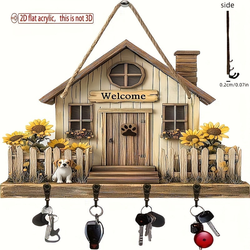 MHome 2D Simple Colorful Wooden And Home Key Hanger With Four Metal Hooks- Various Designs
