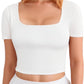 Women’s Short Sleeve Square Neck Crop Tops Basic Slim Fit Cropped T-Shirt
