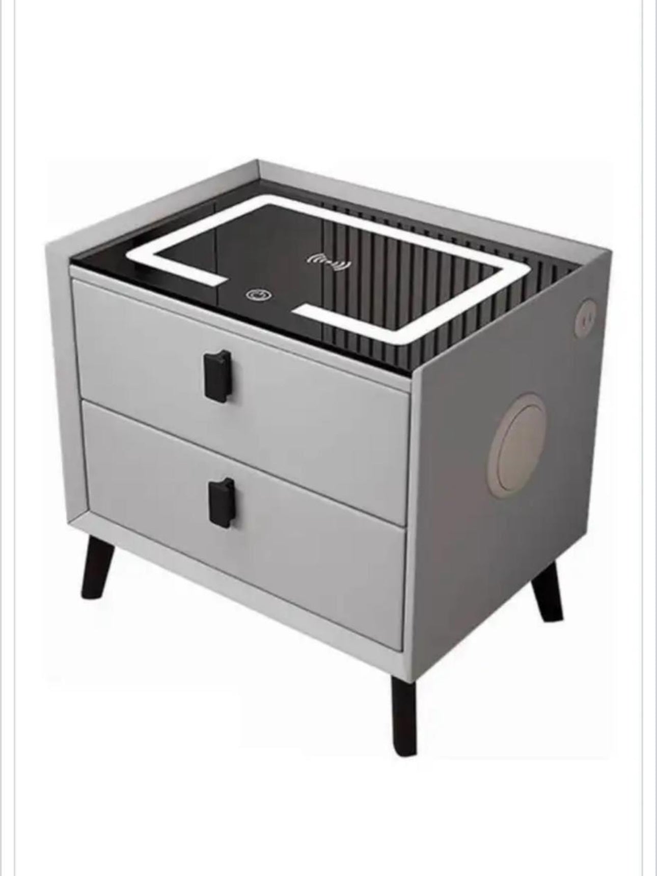 Smart LED Side Table with Wireless Charging, Bluetooth Speaker & Storage Drawers