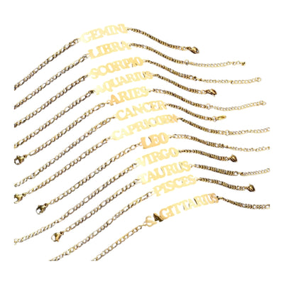 Zodiac Sign Name Bracelet 18K Gold Plated