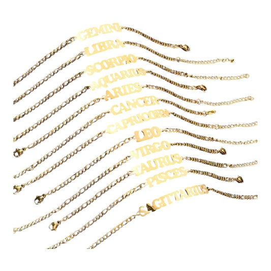 Zodiac Sign Name Bracelet 18K Gold Plated