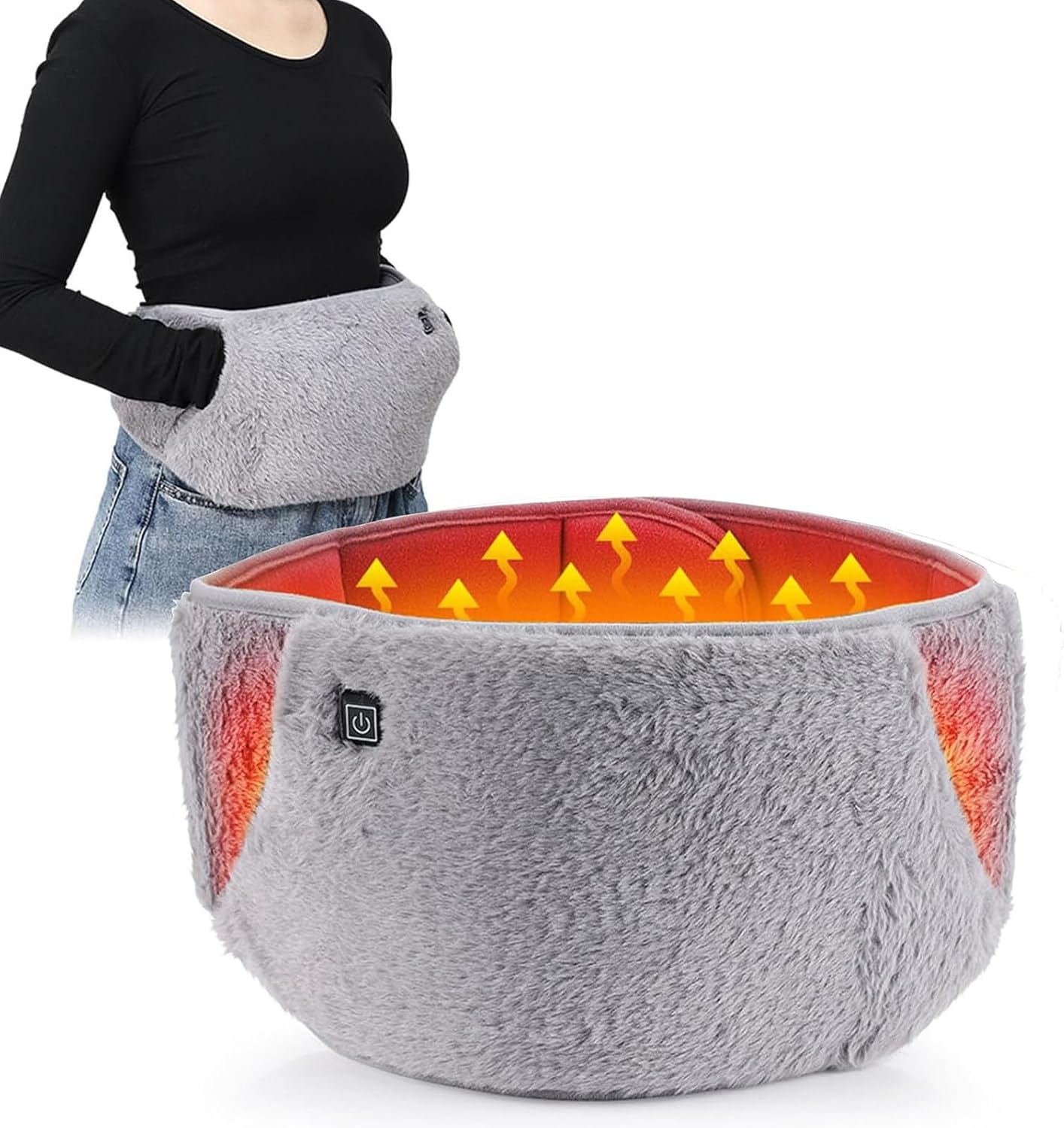 MCare USB Powered Heating Waist Belt, Heating Pad with Hand Pockets, Electric Heated Waist Belt for Period Cramps Body Joints Pain, Three - Level Temperature Control, Grey