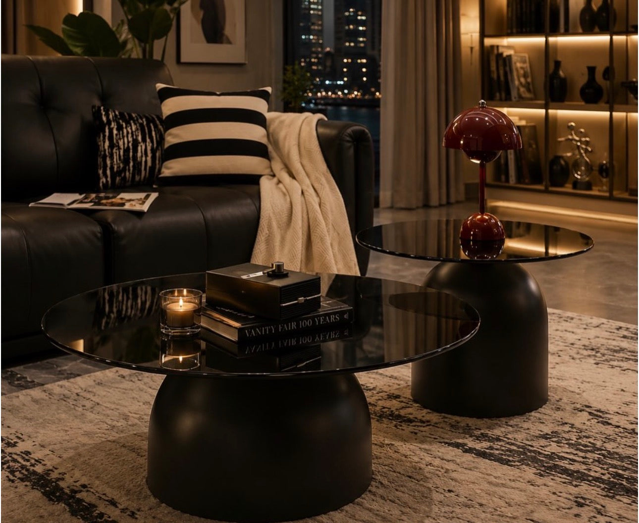 MFurn Nordic Modern Coffee Table with Sleek European-Style Design Clear Glass Top and Wood Panel for Living Rooms