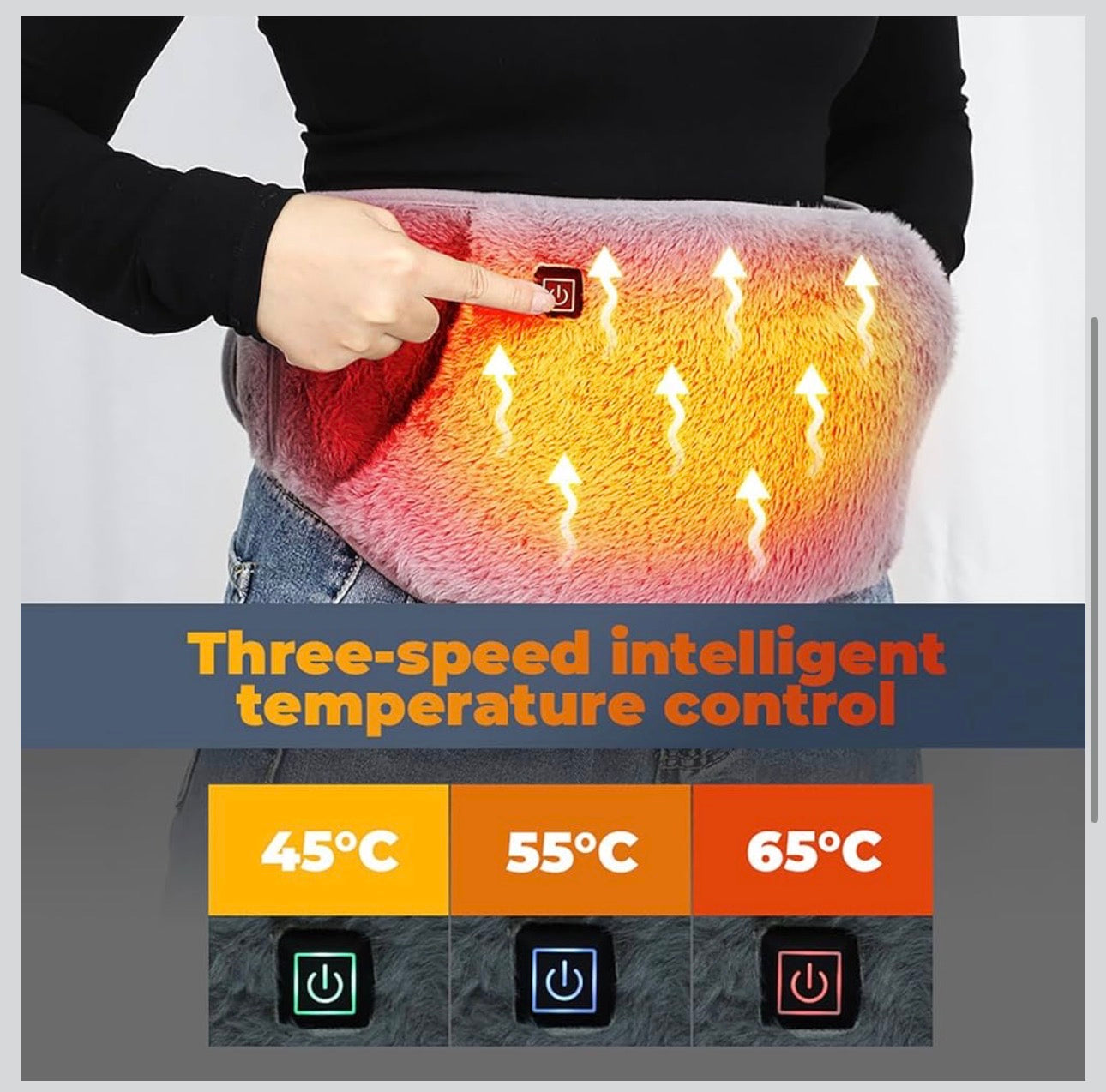 MCare USB Powered Heating Waist Belt, Heating Pad with Hand Pockets, Electric Heated Waist Belt for Period Cramps Body Joints Pain, Three - Level Temperature Control, Grey