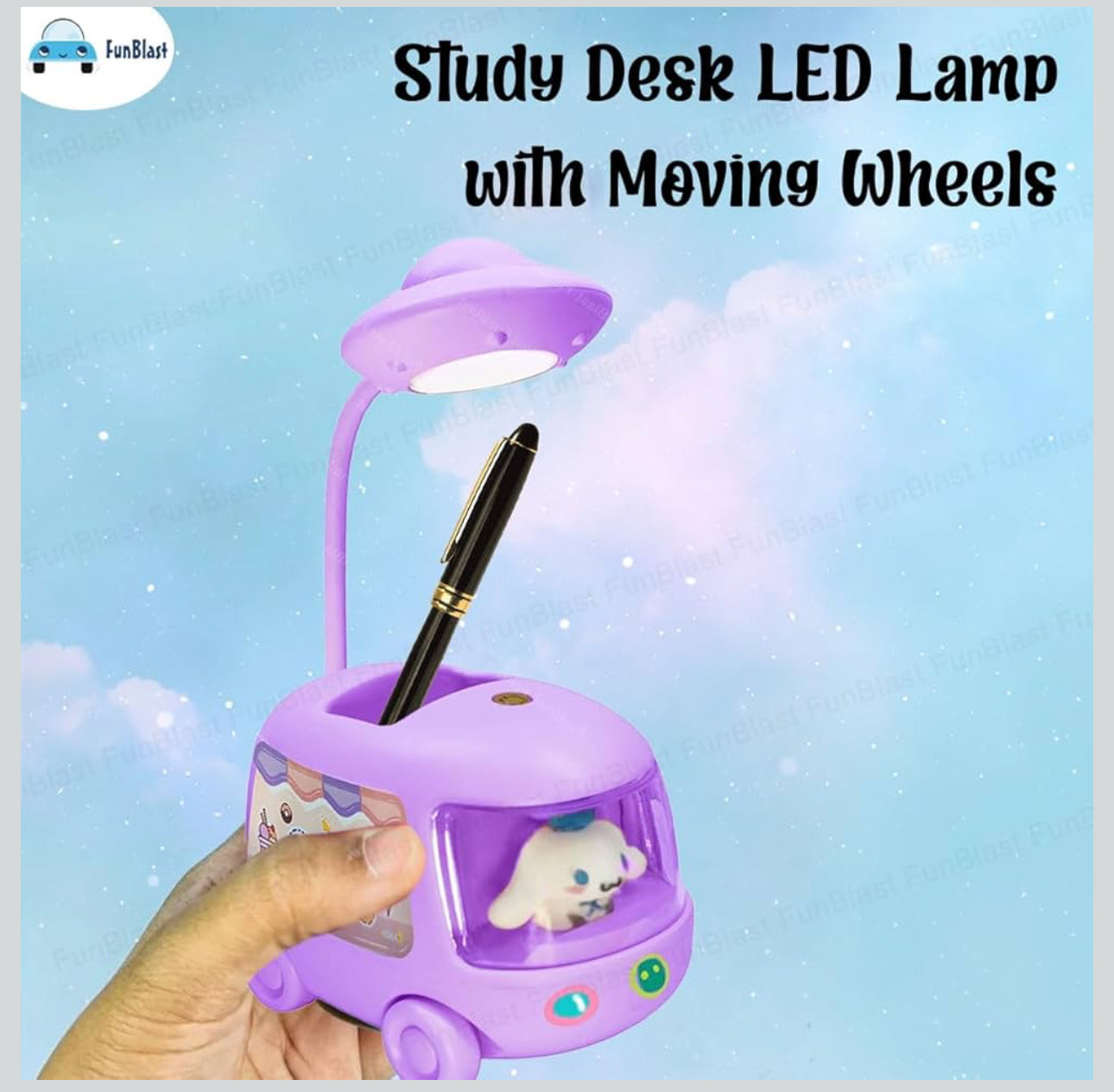 DIY Space Bus Table Lamp-3 in 1 Study Desk LED Lamp and Pen Holder, Stickers with Moving Wheels, USB Rechargeable Desk Lamp-Various Colours