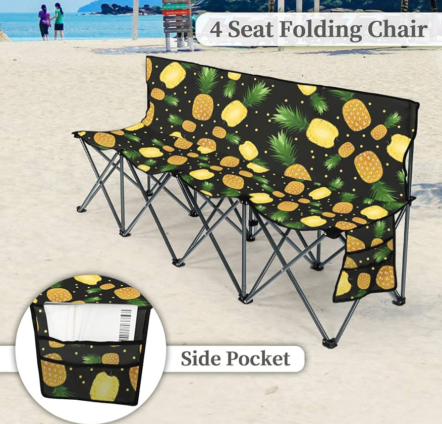 MFurn Portable 4-Seat Folding Sports Sideline Bench Camping Fishing Chair With Sunshade & Carry Bag