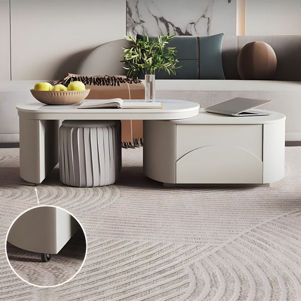 MFurn 
Extendable Coffee Table for Living Room,with 2 Storage Stools and 2 Drawers, White.