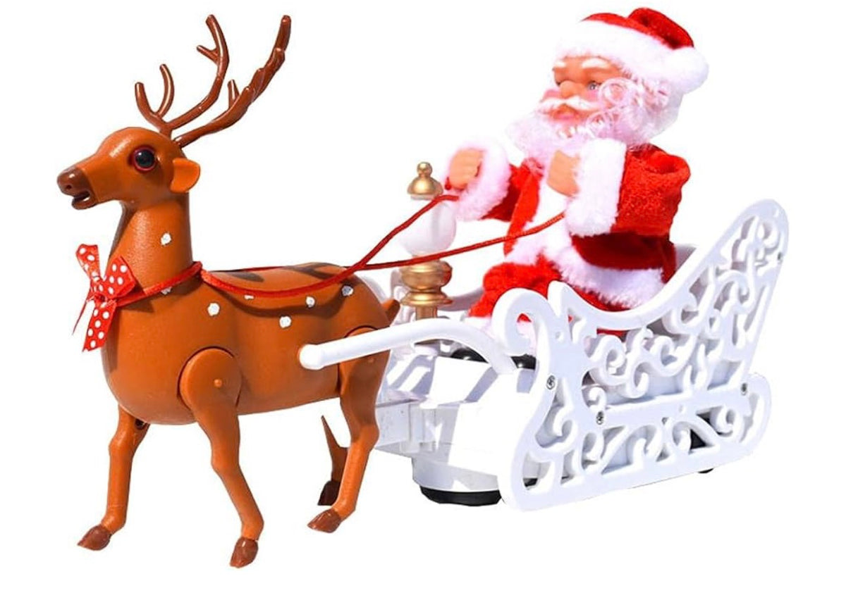 Christmas Electric Santa Claus in Sleigh Toys Christmas Decorations with Music Xmas Santa Figurine Ornaments