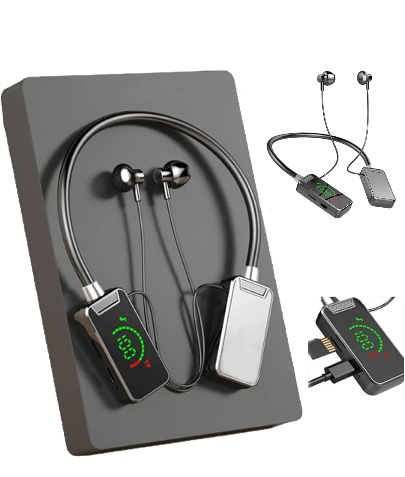 Wireless Sound Card Live Streaming Earphones, Wireless Sound Card Live Broadcasting and Audio Editing Earphones, New Waterproof Bluetooth Wireless Headset, Neckband Headphones with Display (Black)