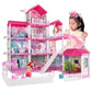 Princess Villa DIY Dollhouses Pink Castle Play With Slide Yard Kit Assembled Doll House Toy Birthday New Year Gift
