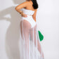 Sexy Solid Color Tube Top See-Through Mesh Long Skirt Summer Vacation Set