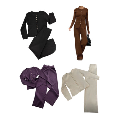 Ladies Modern Long Sleeve Top And Trouser 2pc-Various Colours