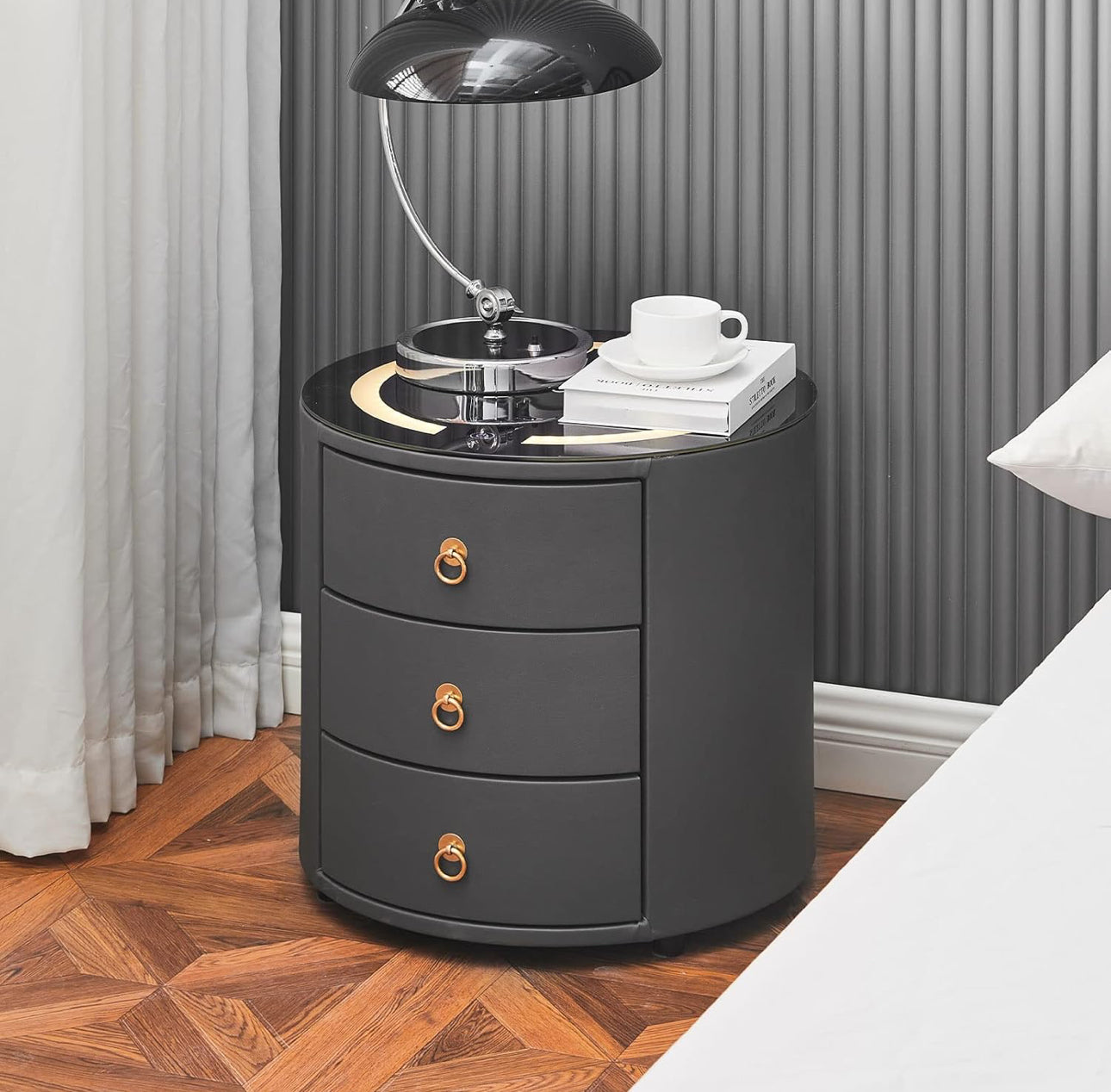 NORDIC White Nightstand with Charging Station Wireless,🛜 Bluetooth Speaker ,Adjustable LED Lights, Modern End Table with 3 Drawers for Bedroom, Simple Modern Bedroom Bedside Cabinet-Various Options