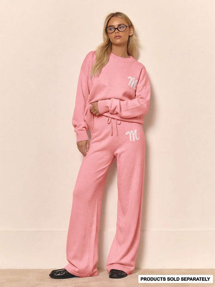 Ladies Knitted Lounge Set With Contrast Emblem-Various Colours