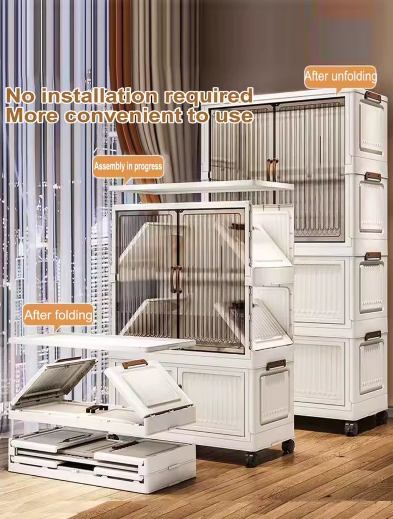 MHome Foldable Wardrobe / Multifunctional Plastic Storage Cabinet – Dustproof Organizer