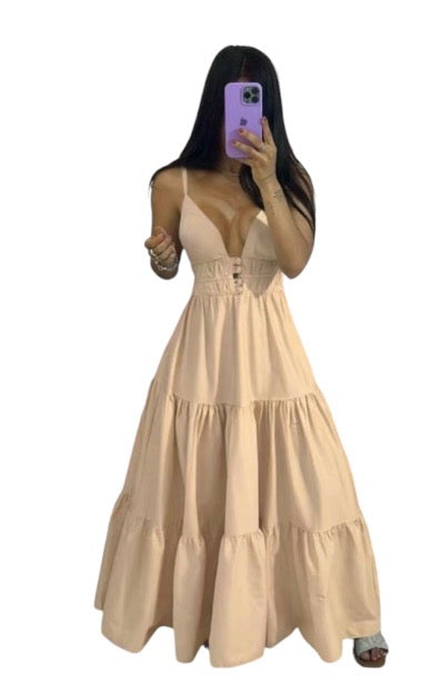 Ladies Summer Sleeveless V-Neck Dress-Various Colours