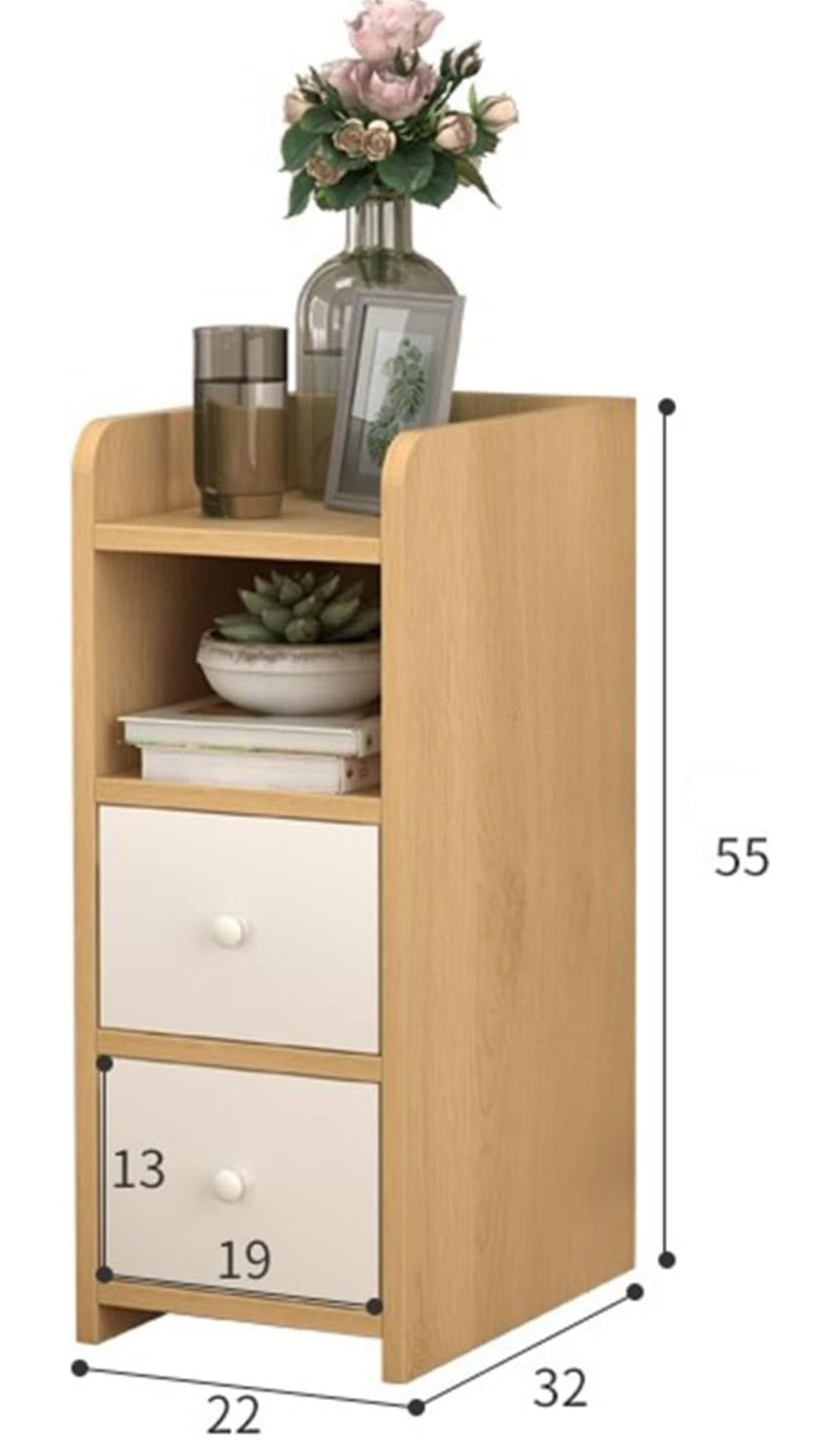 MFurn Contemporary Bedside 
Wooden Table with 2 Drawer and Open Shelf Modern Bedroom Storage Cabinet Living Room Furniture-Various Colours