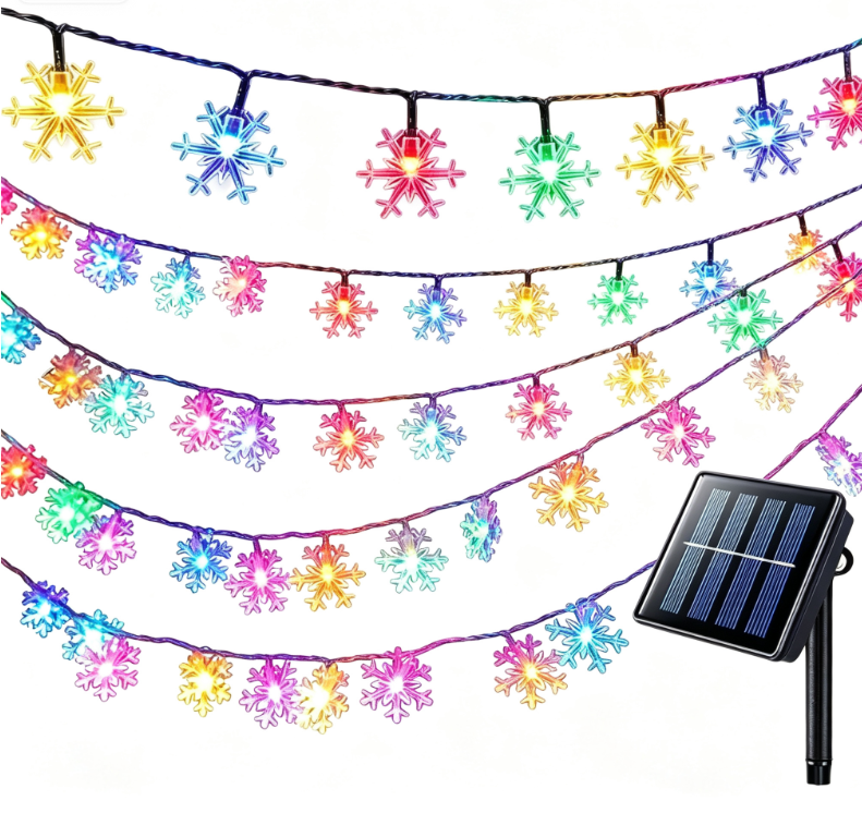 MHome Solar Snowflake String Lights 8 Modes Waterproof Outdoor For Garden Patio Christmas Decoration-20LED 5M