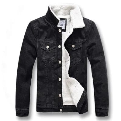 Casual Classic Denim Fleece Lined Jacket for Men ( Blue )