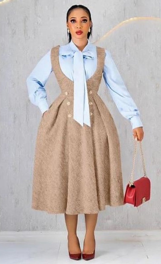 Ladies Sleeveless Trendy Tweed Dresses-Various Colours