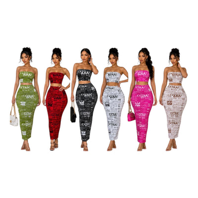 Ladies Bodycon 2pc Newspaper Print Skirt Free Size  -Various Colours