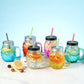 MHome Pineapple Mason Jars Sturdy Juice Glassware Gradient Glass 6pc set with Leak-Proof Lid and Straw Spill Proof Beverage Mugs Suitable for School and Work