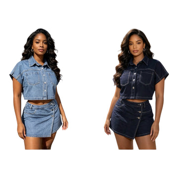 Ladies Cropped Denim Top/Skirt 2pc