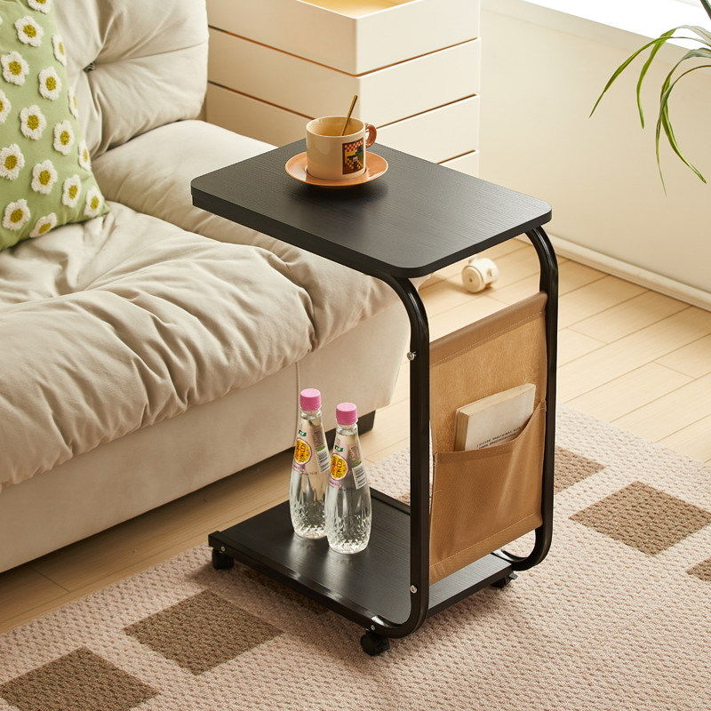 Narrow Side Table C Shaped Sofa Side Table with Storage Bag, Coffee Snack Couch Table for Living Room, Bedroom, Bedside- Various Colour Options Available